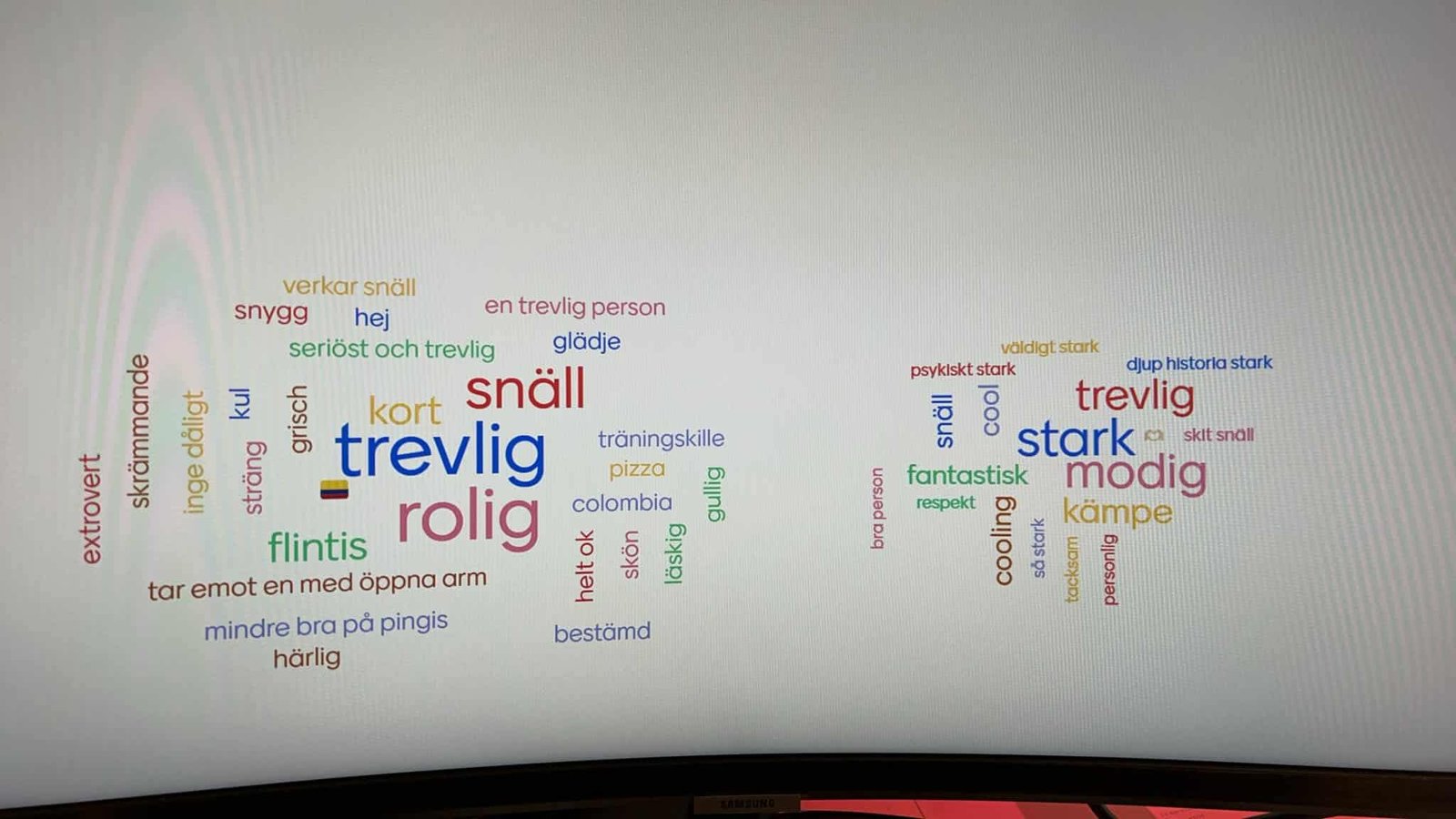 Två ordmoln från en före- och efterövning under Alexanders föreläsning